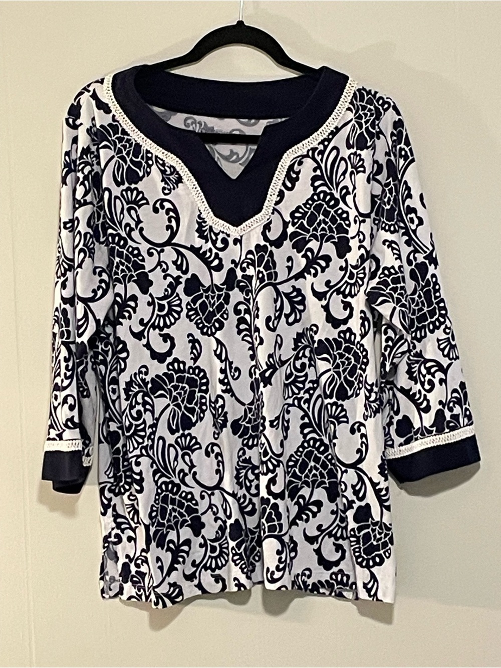 Classic Black & White Floral V-Neck Women’s Top